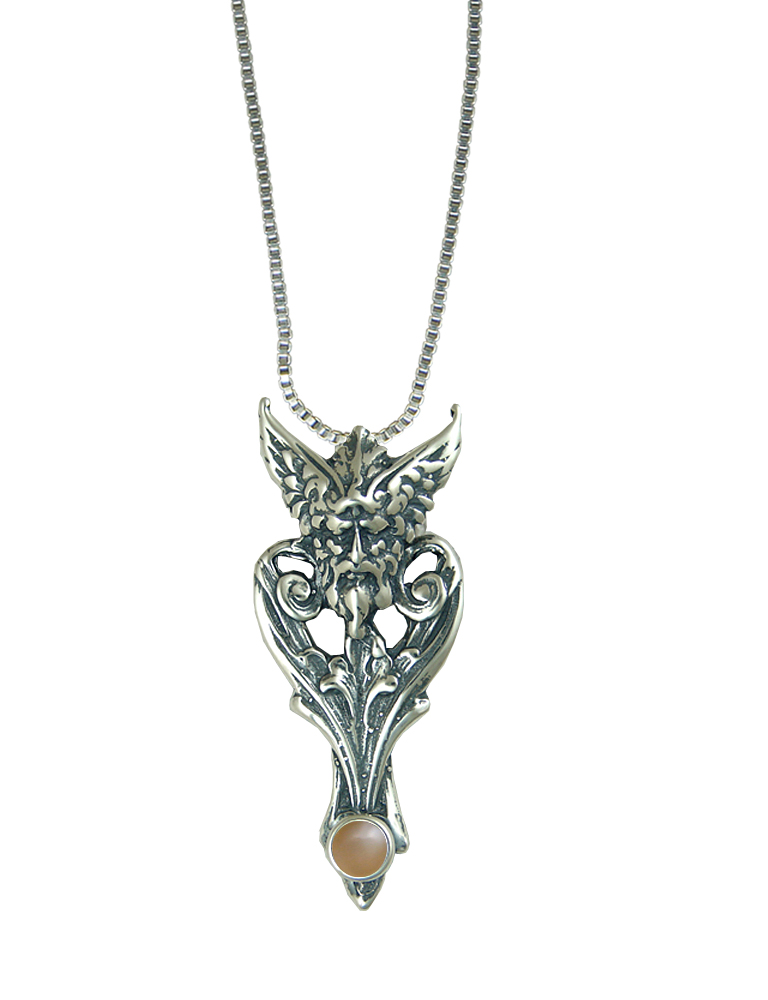 Sterling Silver Thor Viking Pendant With Peach Moonstone